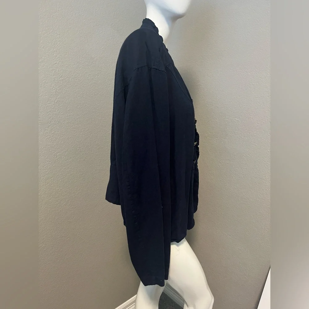Maurices Plus Women’s Navy Blue Open Front Ruffle Long Roll Tab S Blazer Size 3 - Picture 2 of 13